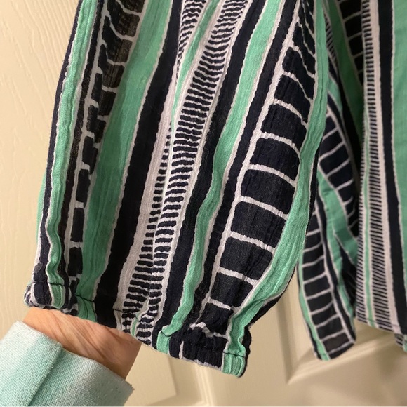 Lane Bryant Navy and Green Striped Cotton Blouse EUC - Picture 5 of 10